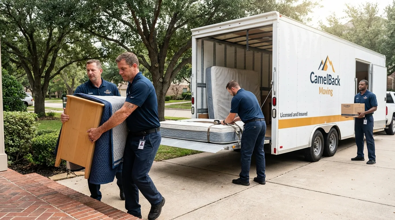 Crew loading residential truck for cross-state move from Germantown, WI