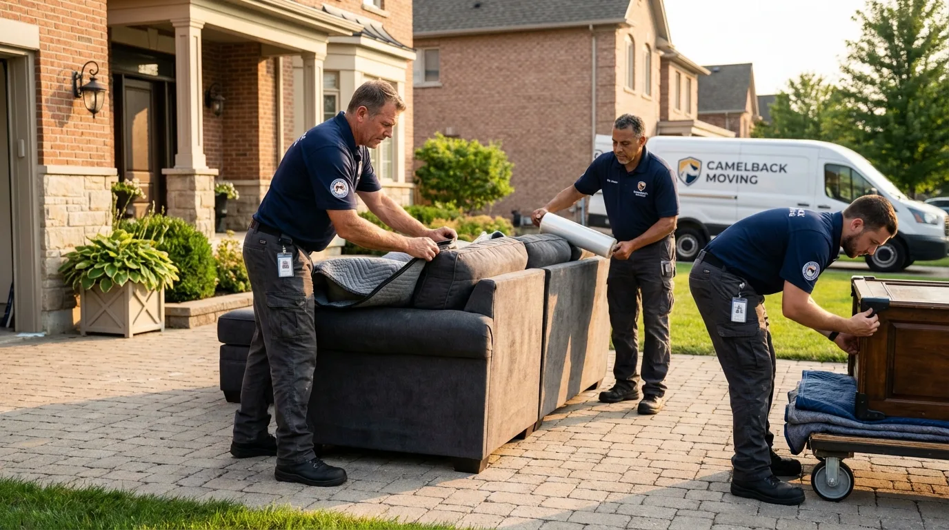 Large estate moving crew wrapping furniture in Germantown, WI