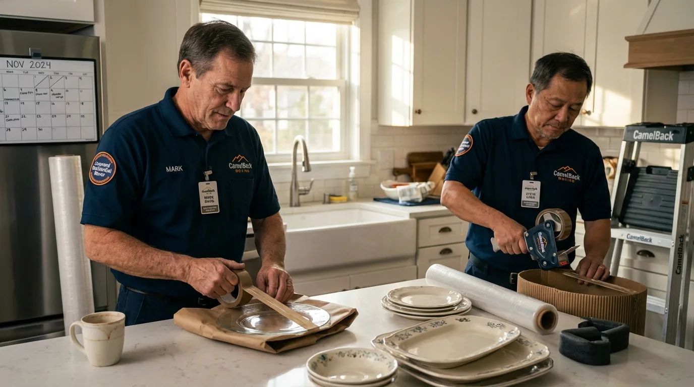 Professional crew packing kitchen dishware in Germantown, WI
